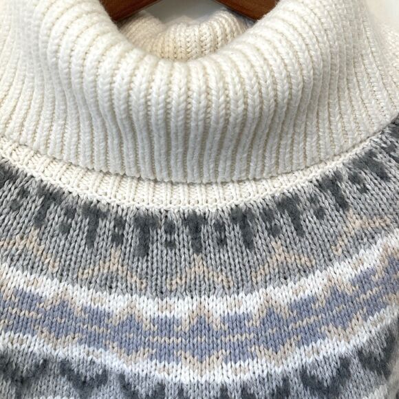 Lands End Women Size 1X Sweater Ivory Fair Isle Chunky Wool Alpaca Turtleneck - Picture 5 of 15